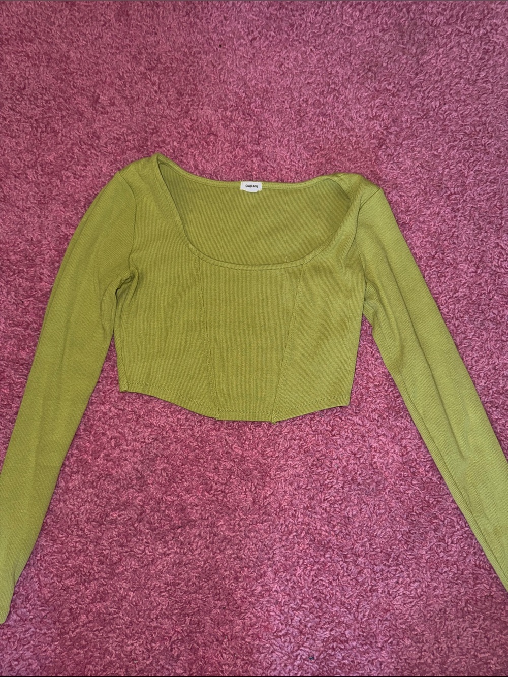Garage Olive Scoop-Neck Long Sleeve Crop Top